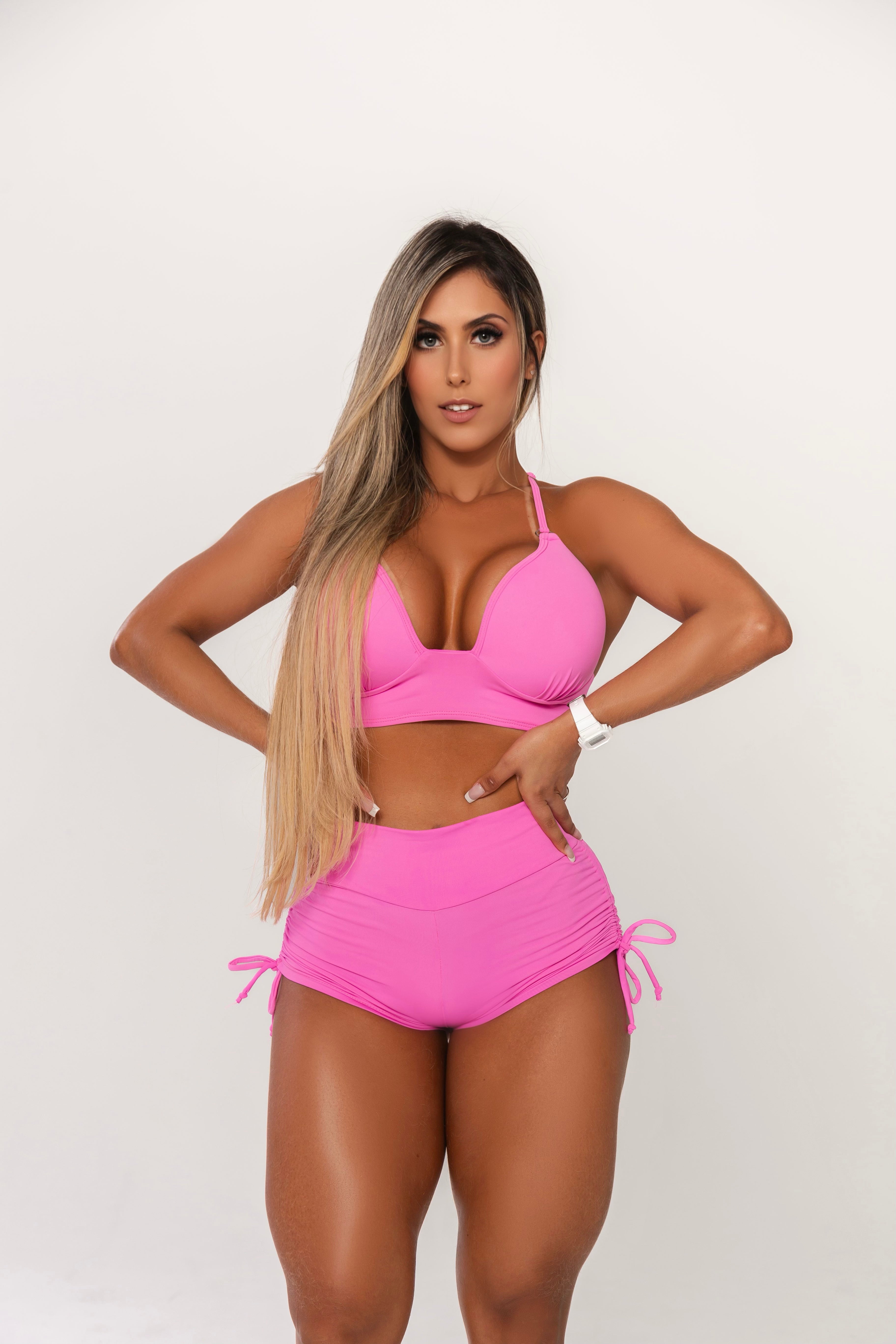 Conjunto Shorts Empina Bumbum & Top Rosa Barbie She Squats