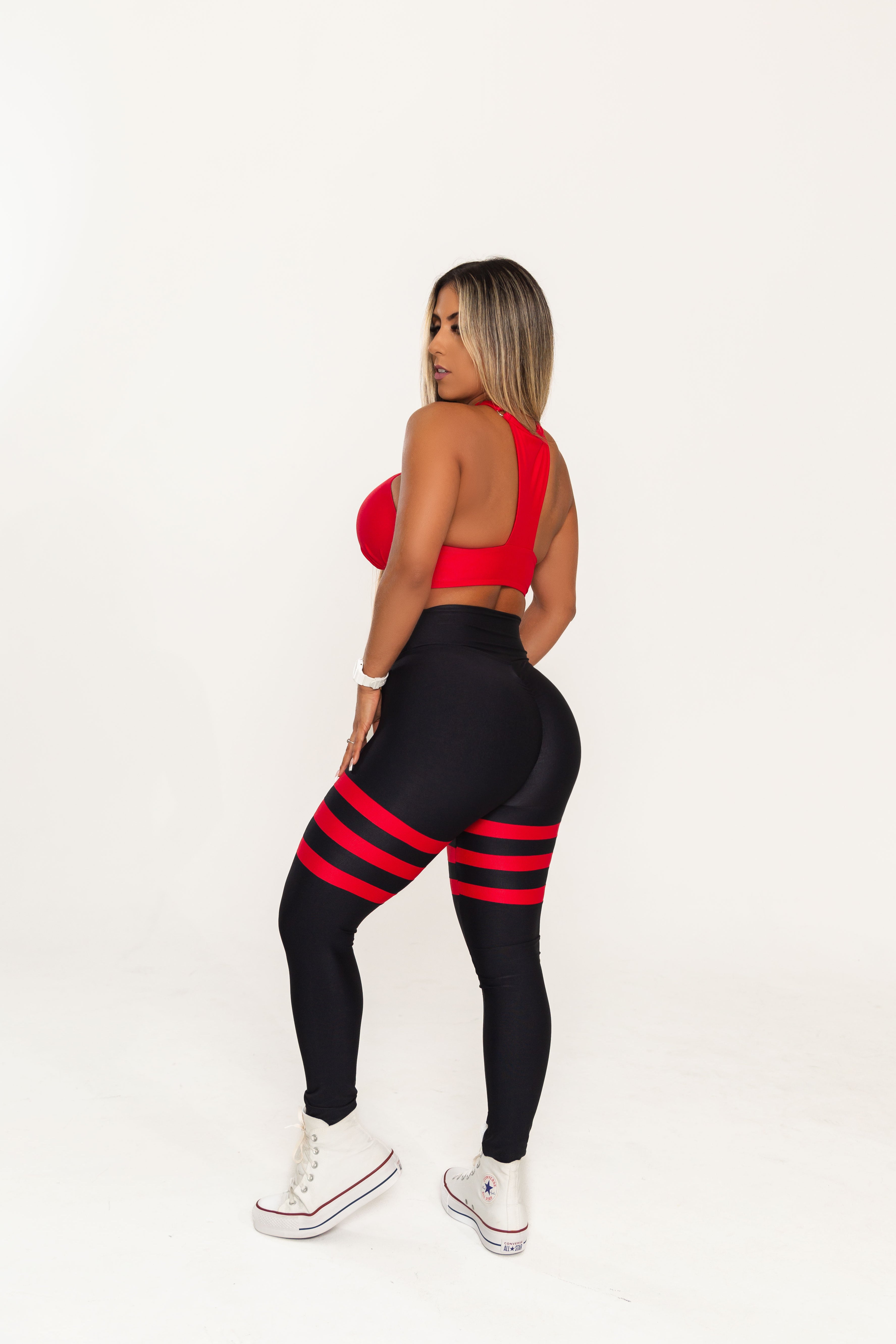 Legging Bicolor Preto & Vermelho Empina Bumbum She Squats