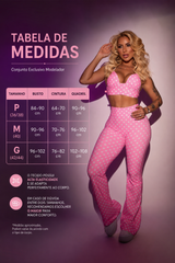 Conjunto Fitness Calça Flare Cintura Alta + Top Bojo Removível Rosa Poá