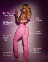 Conjunto Fitness Calça Flare Cintura Alta + Top Bojo Removível Rosa Poá