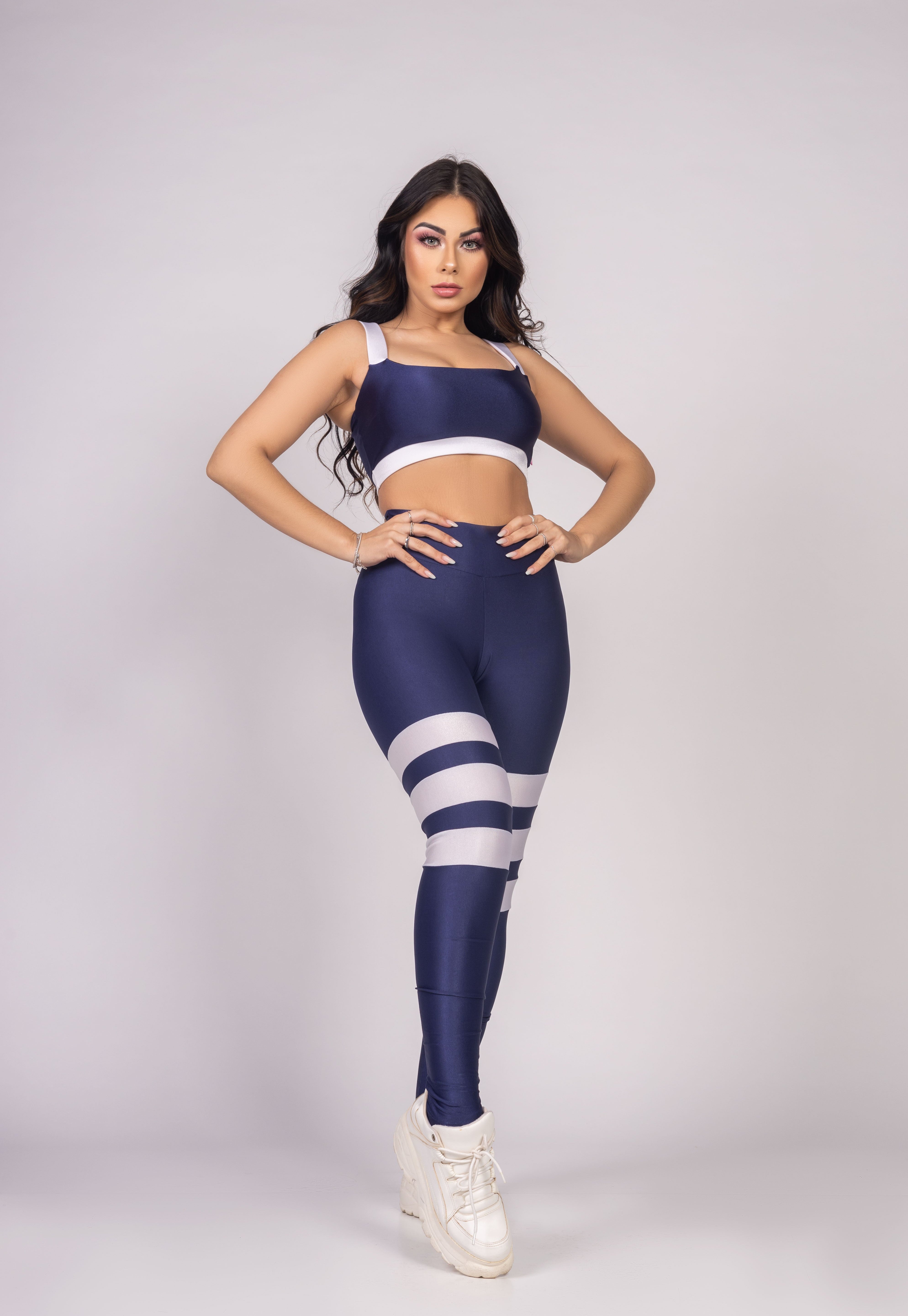 Conjunto Empina Bumbum & Top Faixa Azul & Branca She Squats - She Squats
