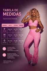 Conjunto Fitness Calça Flare Cintura Alta + Top Bojo Removível Rosa Poá - She Squats