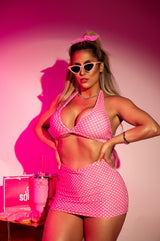 Conjunto Fitness Rosa Poá Short Saia Tubinho + Top com Bojo Removível - She Squats
