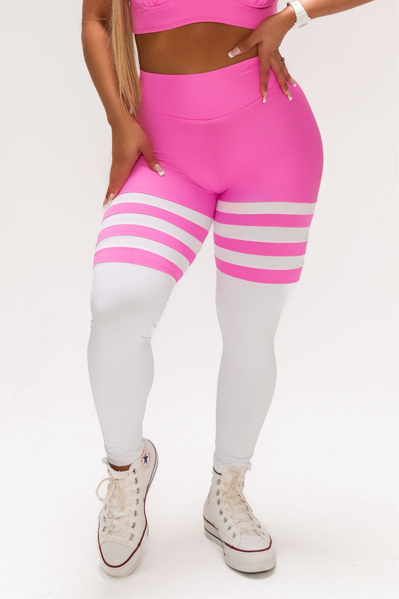 Legging Rosa Barbie & Branco Empina Bumbum She Squats - She Squats