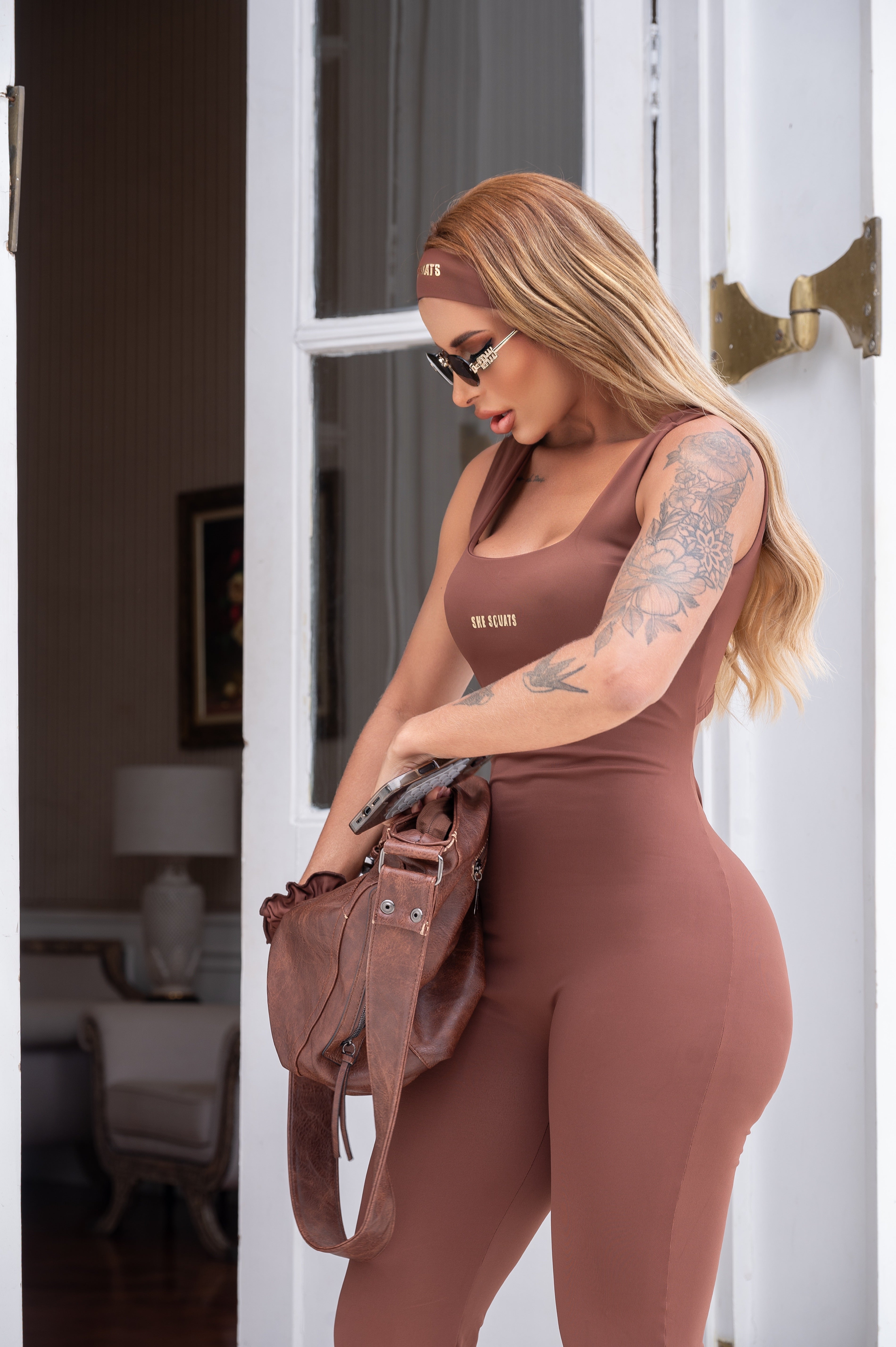 Macacão Flare Empina Bumbum Marrom She Squats - She Squats