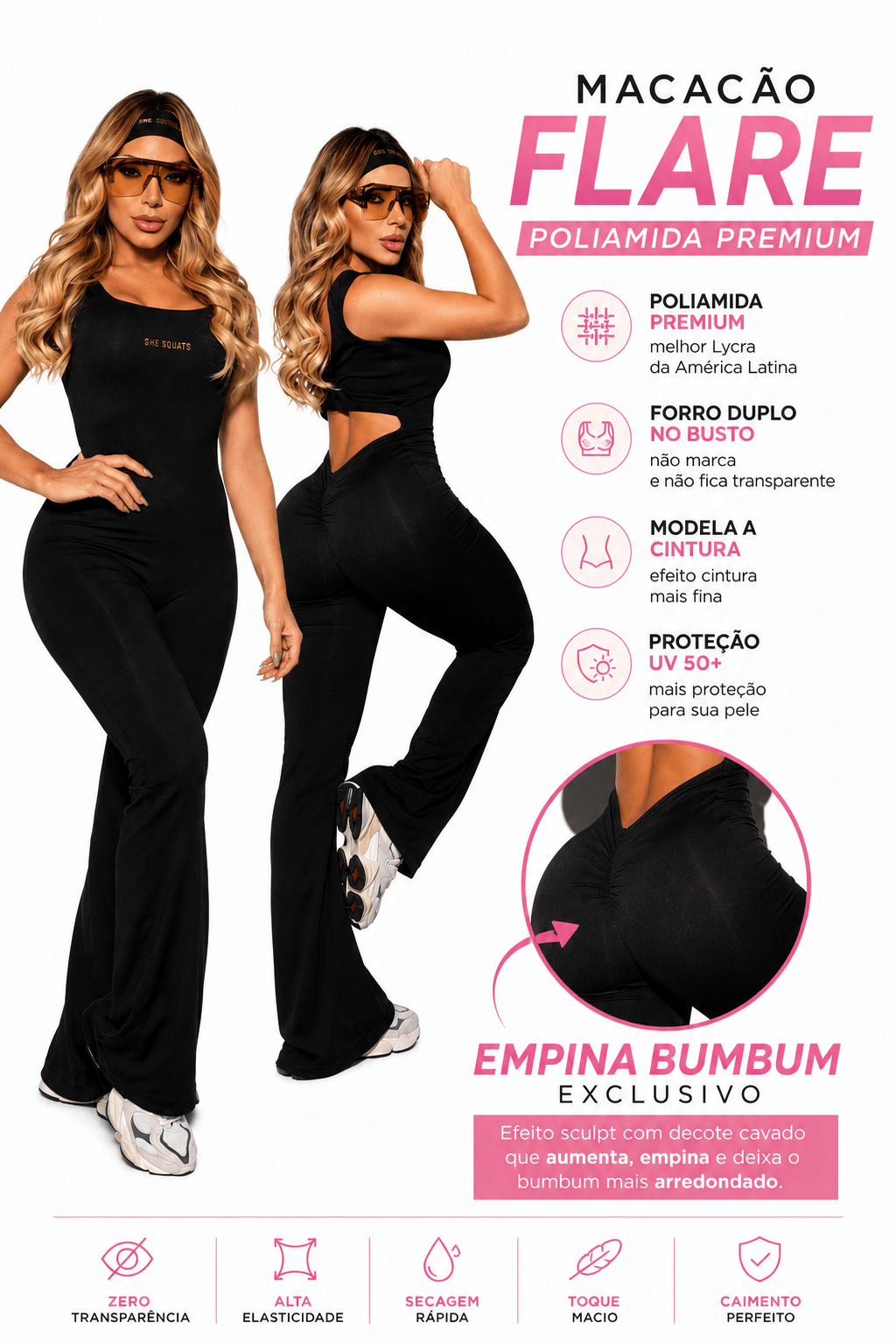 Macacão Flare Empina Bumbum Marrom She Squats - She Squats