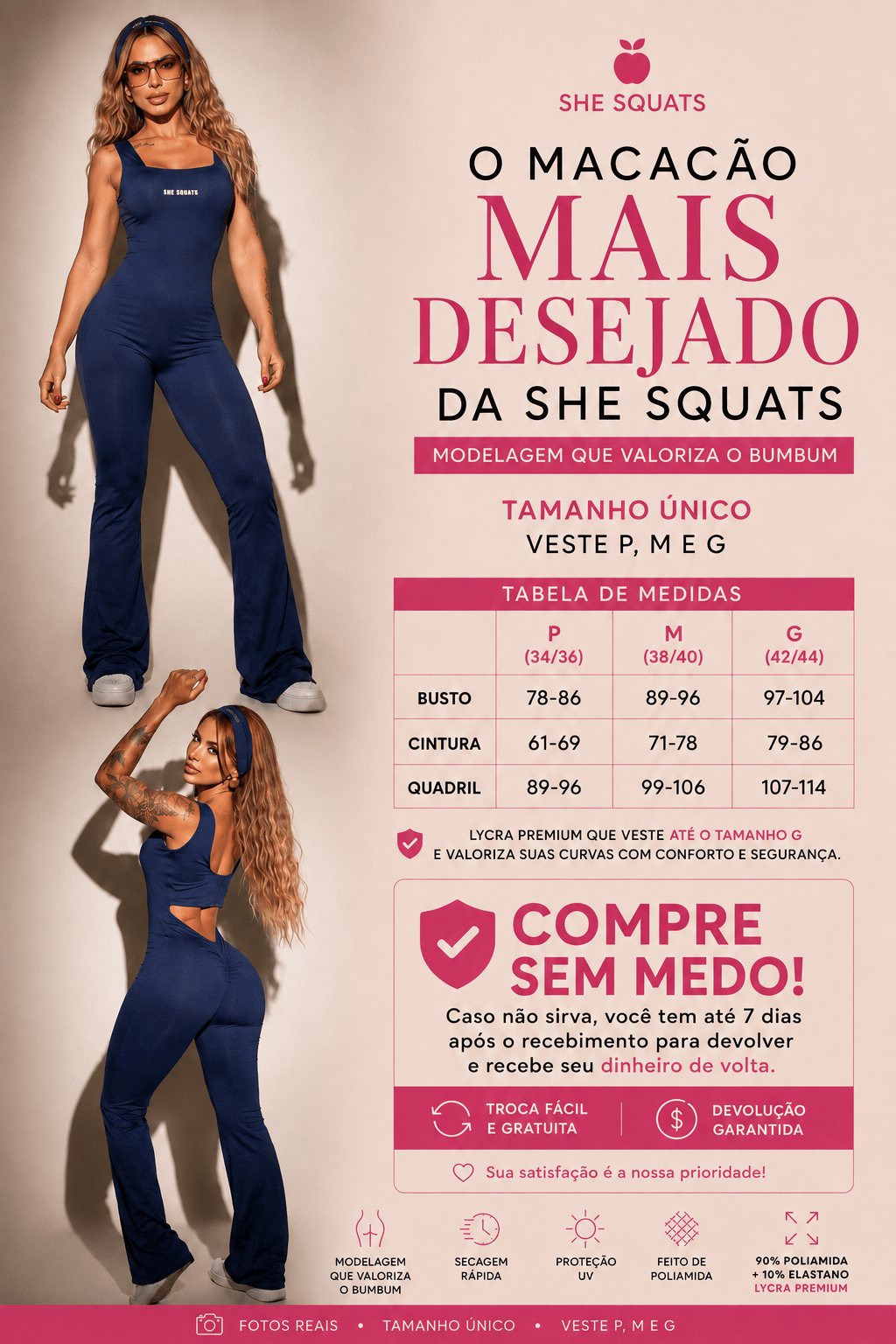 Macacão Flare Empina Bumbum Marrom She Squats - She Squats