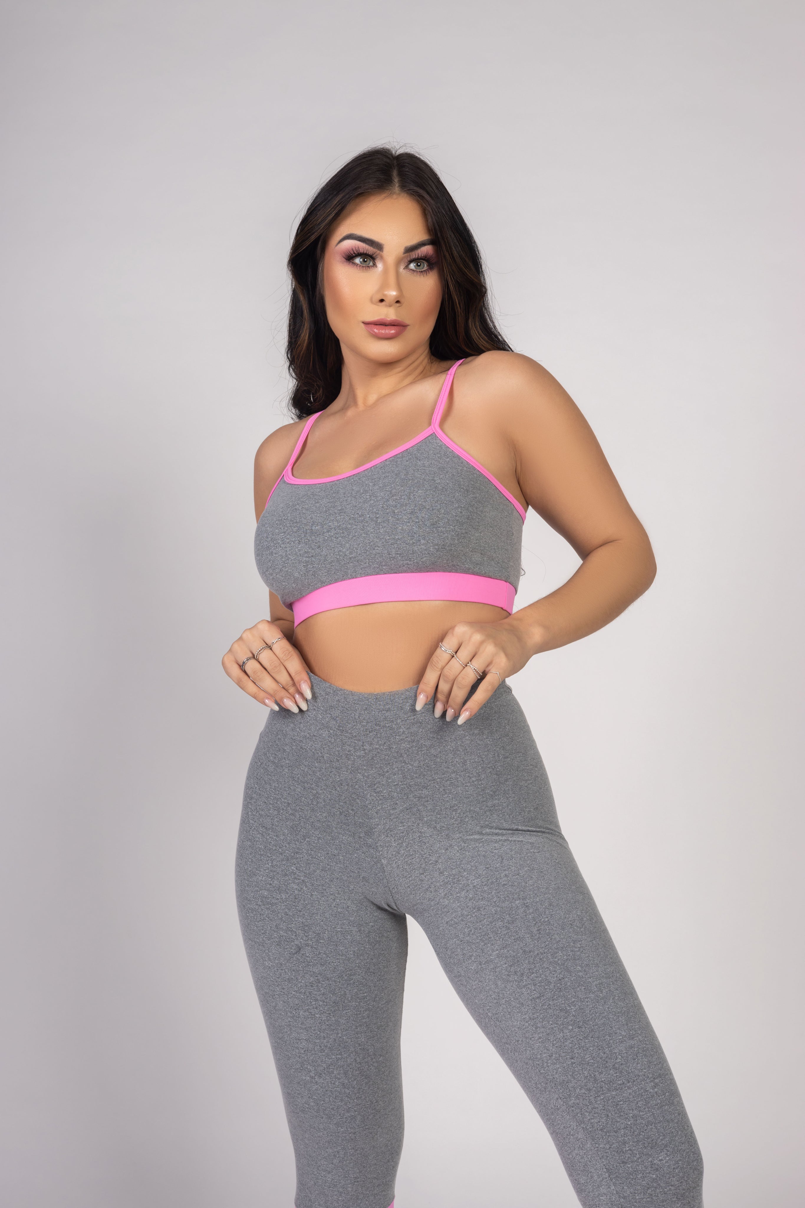 Top Alcinha Cinza Mescla e Rosa She Squats - She Squats