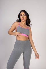 Top Alcinha Cinza Mescla e Rosa She Squats - She Squats