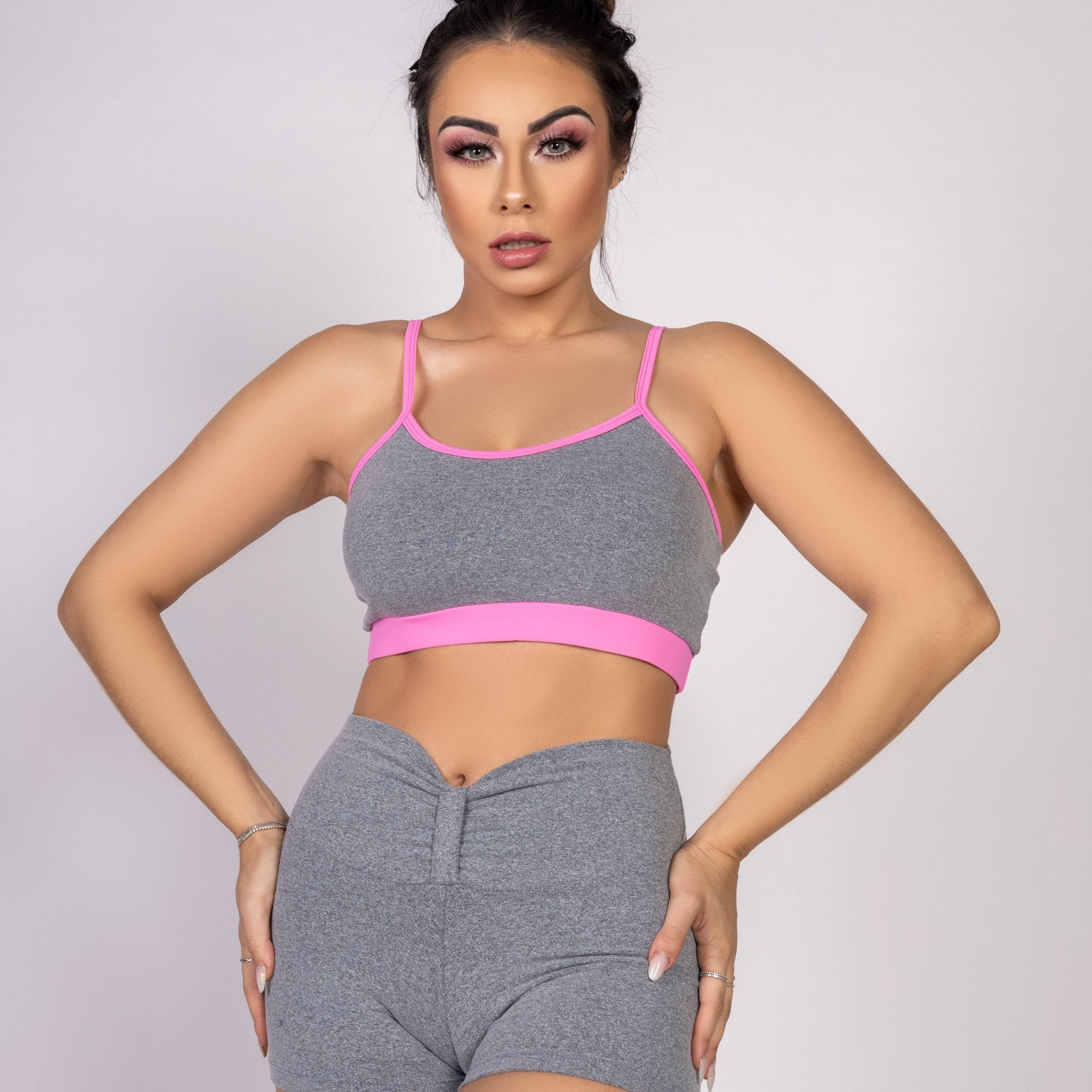 Top Alcinha Cinza Mescla e Rosa - She Squats