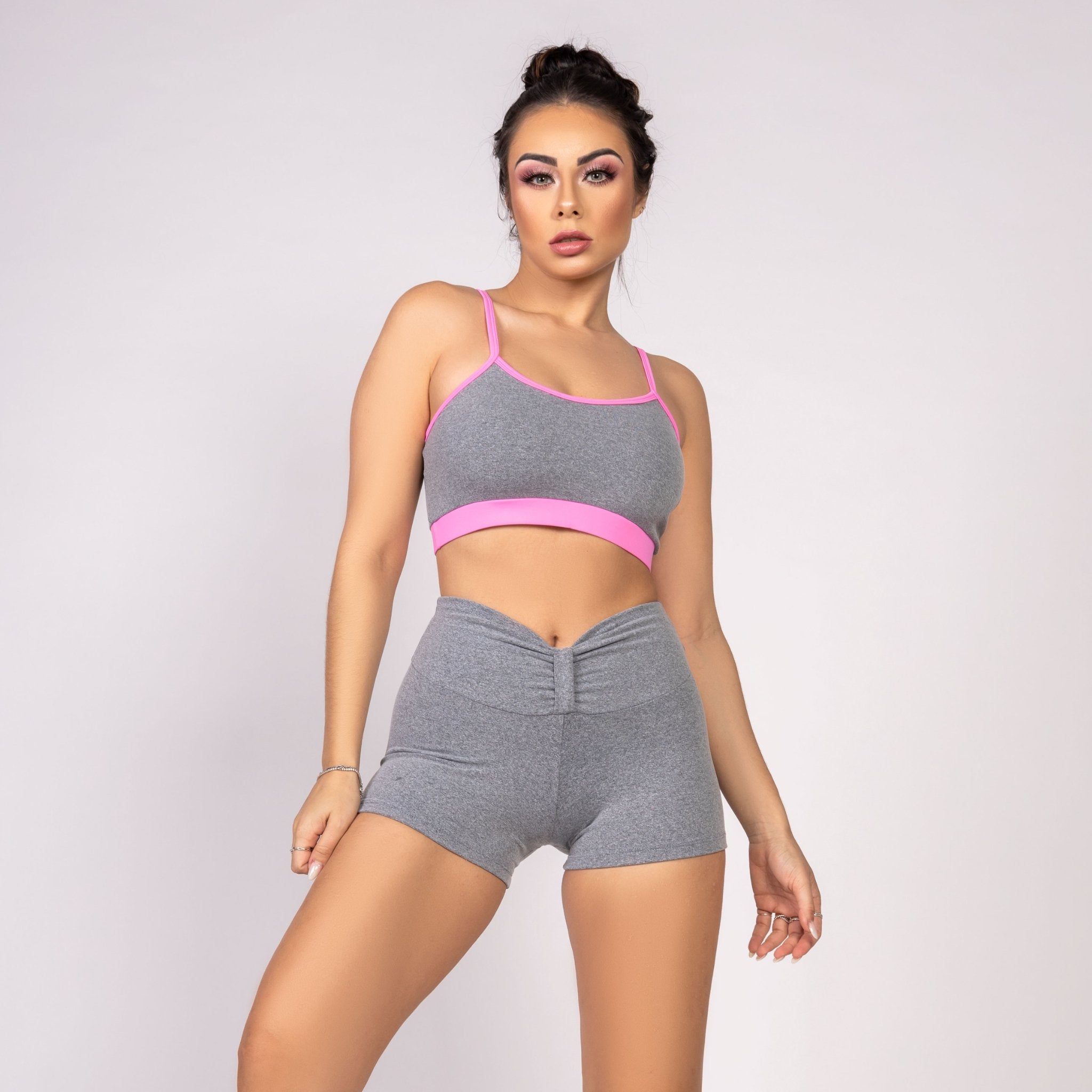 Top Alcinha Cinza Mescla e Rosa - She Squats